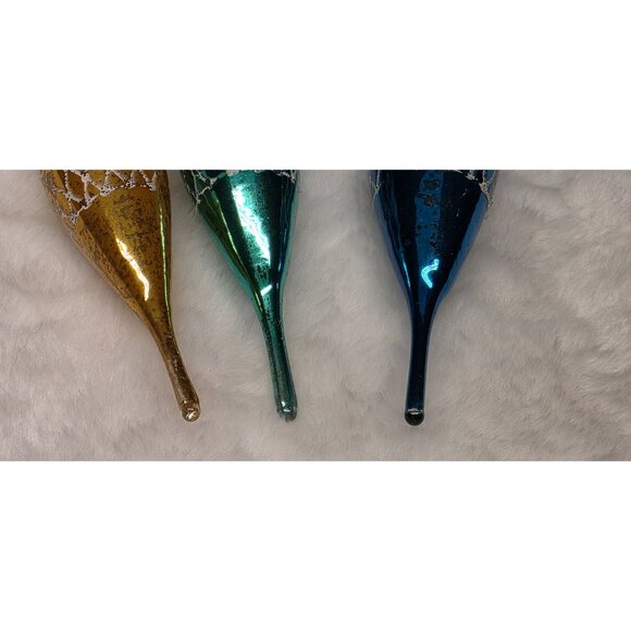 Vintage Mercury Glass Teardrop Icicle Stenciled Christmas Ornaments - Picture 9 of 10